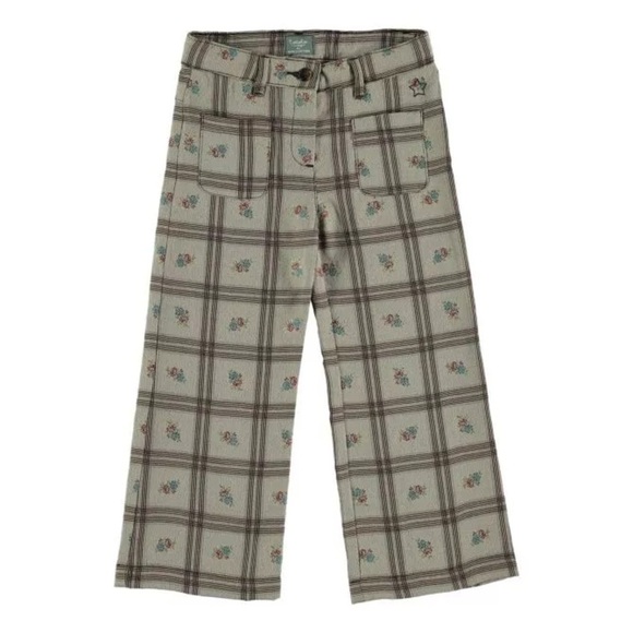 Tocoto Vintage Other - Tocoto Vintage Girls Plaid Floral Trousers Beige Size 14Y